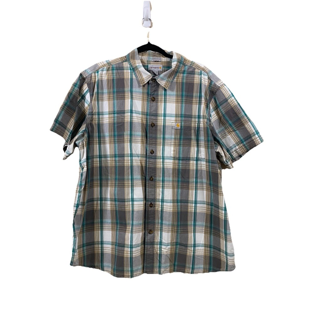 Carhartt Plaid Button Up Shirt Mens Size 2XL Relaxed Brown‎ Green 102535 029